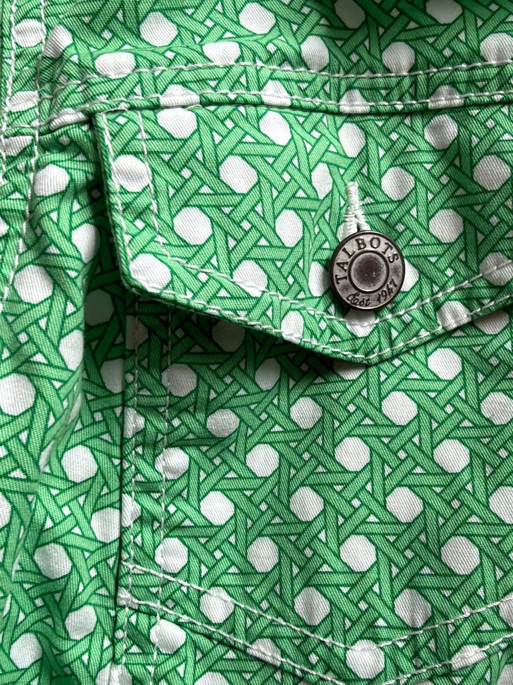 Talbots Green and White Printed Pocket Jacket